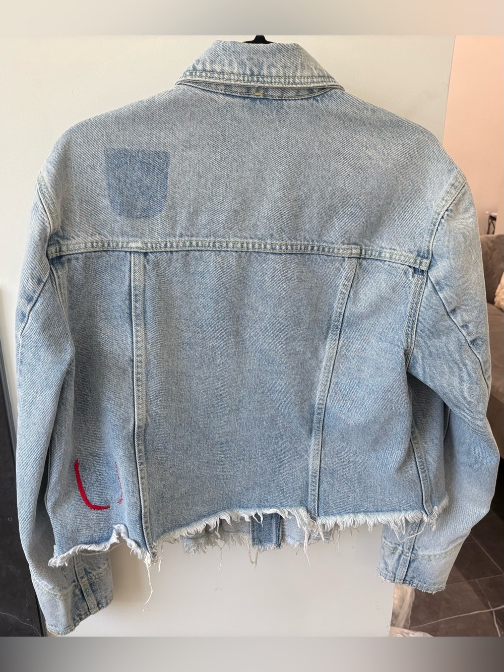 Free People-Light Wash Distressed Denim Jacket - Chic Cropped Style - Picture 15 of 16